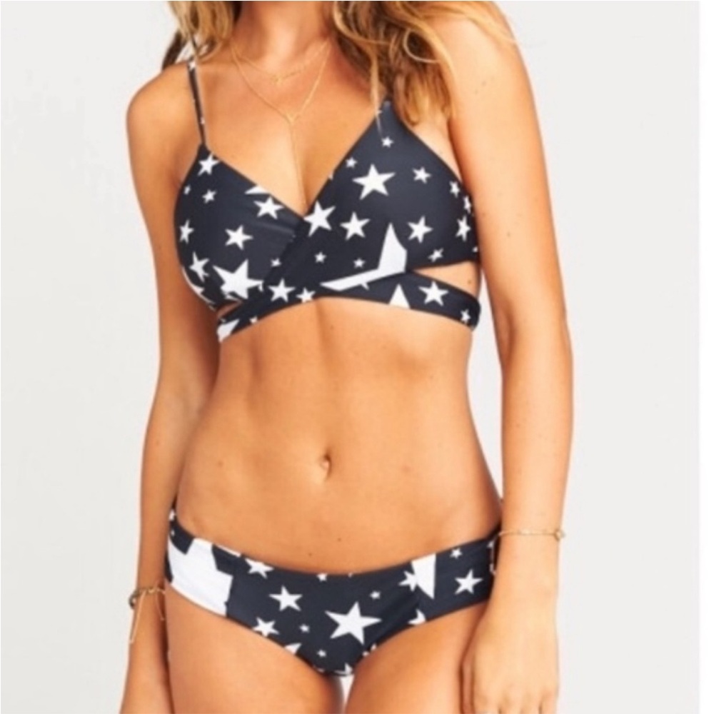 Show Me Your Mumu Hangten Hipster Bikini Set Black And White Stars Size Small